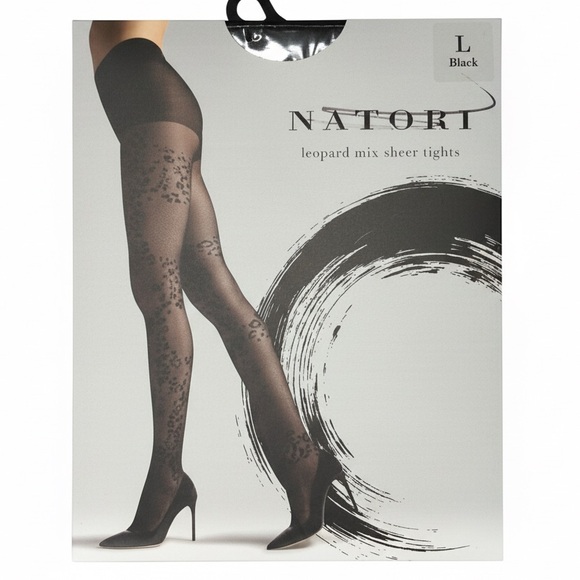 Natori Leopard Mix Sheer Tights‎ Black Pantyhose Pattern Hosiery Black NEW - Picture 3 of 11